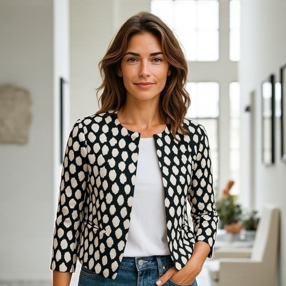 East 5th | 3 Quarter Inch Sleeve Black & White Print Blazer Size Medium